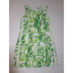 Lilly Pulitzer Green & White floral sleeveless Dress Size 4 embroidered resort